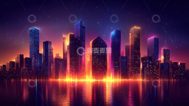 高清大图下载【趣麦麦图】霓虹闪烁的未来都市