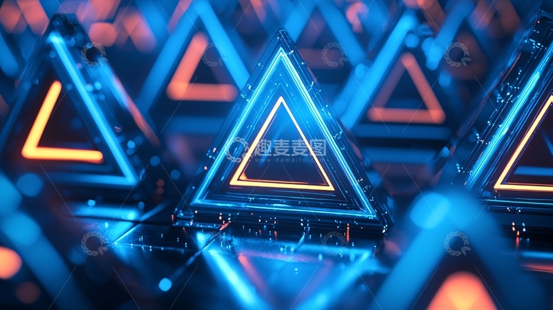 高清大图下载【趣麦麦图】蓝色科技感三角形