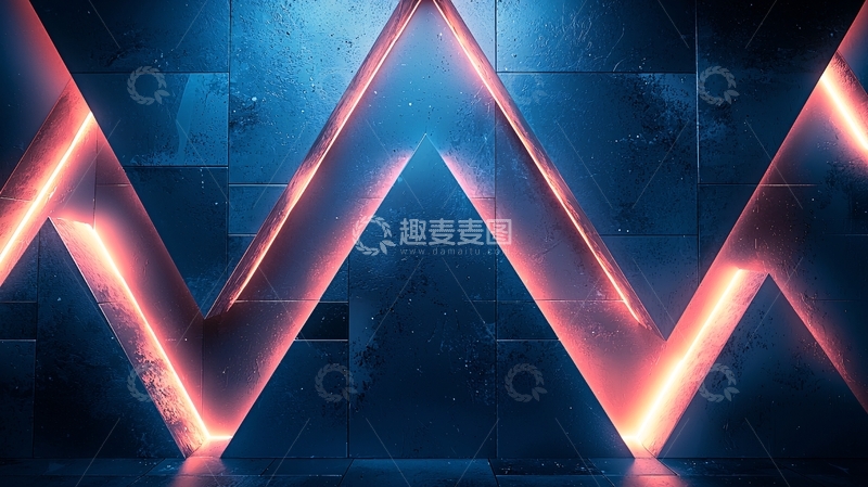 高清大图下载【趣麦麦图】蓝光红光三角形霓虹灯背景