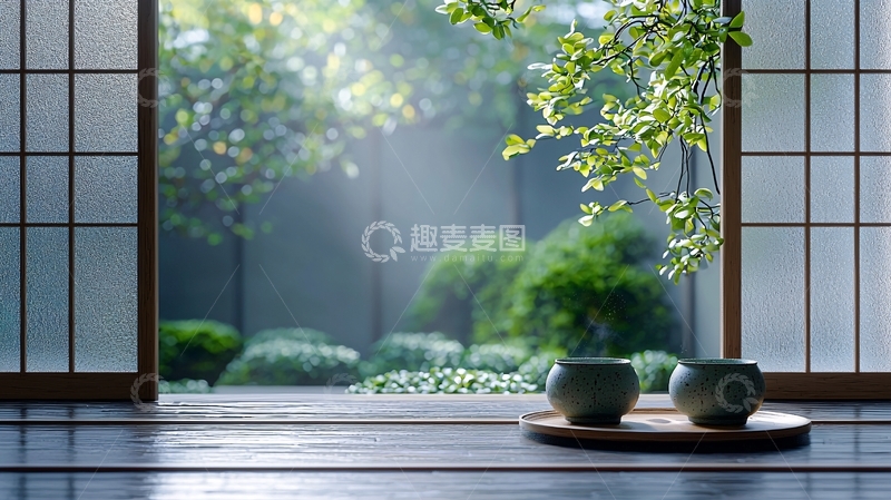 高清大图下载【趣麦麦图】日式庭院清晨阳光