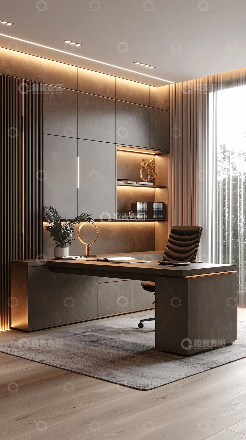 高清大图下载【趣麦麦图】现代简约高级灰色系总裁办公室