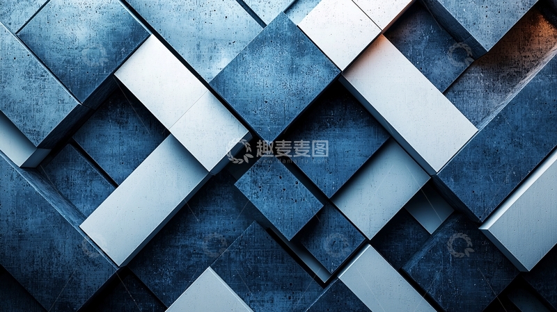 高清大图下载【趣麦麦图】蓝色金属方块几何背景
