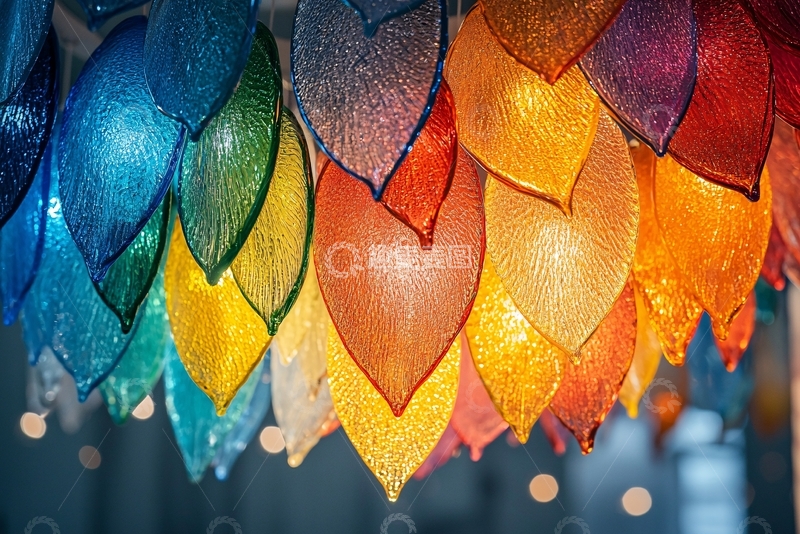 高清大图下载【趣麦麦图】彩色玻璃叶片灯饰