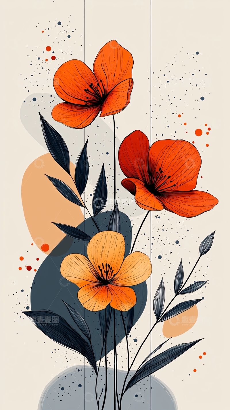 高清大图下载【趣麦麦图】抽象花卉插画