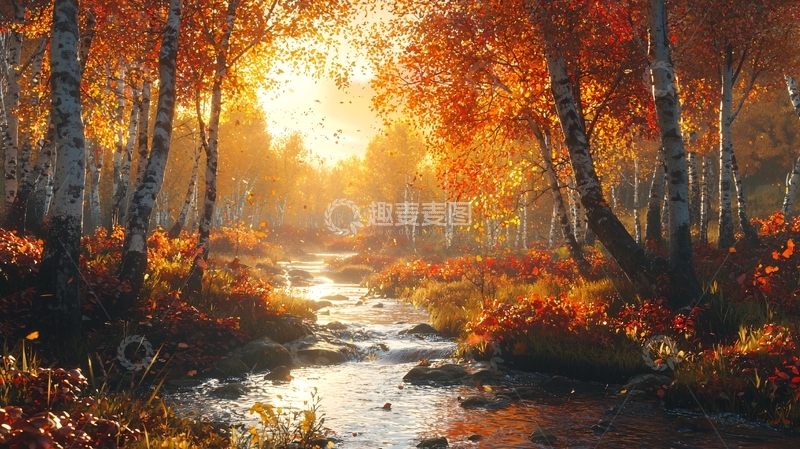高清大图下载【趣麦麦图】秋日森林小溪