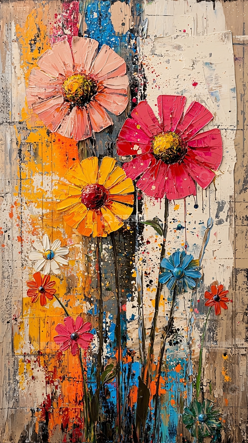 高清大图下载【趣麦麦图】抽象花卉油画