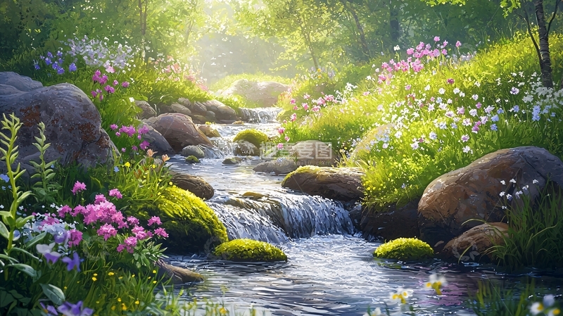 高清大图下载【趣麦麦图】阳光森林溪流