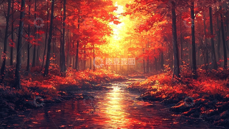 高清大图下载【趣麦麦图】秋日森林溪流16
