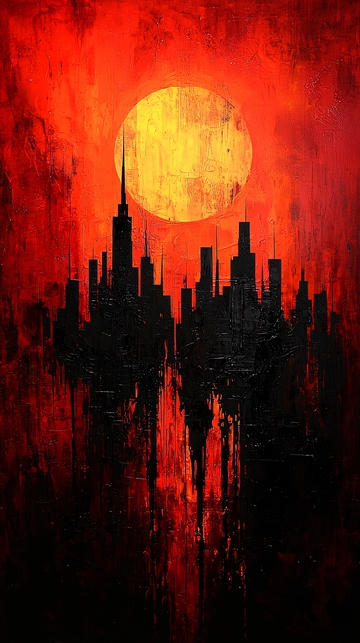 红色日落城市剪影