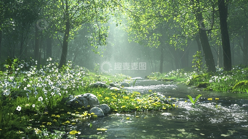 高清大图下载【趣麦麦图】森林小溪