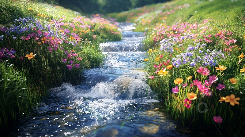 高清大图下载【趣麦麦图】溪流花海
