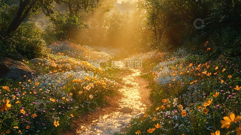 高清大图下载【趣麦麦图】阳光森林小溪
