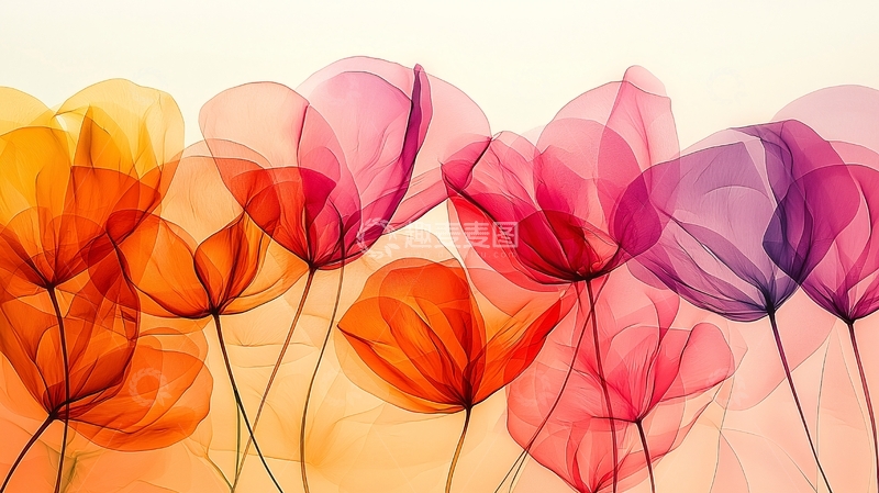 高清大图下载【趣麦麦图】彩色透明花朵