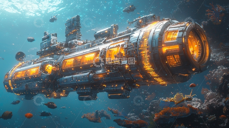 高清大图下载【趣麦麦图】深海科幻潜艇