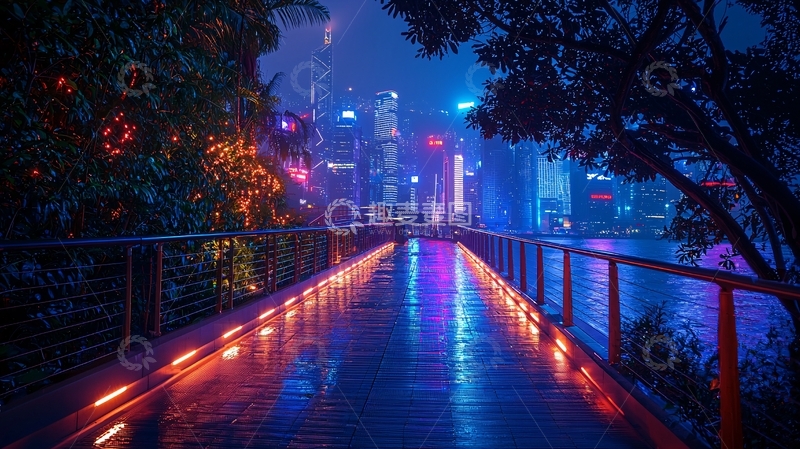 高清大图下载【趣麦麦图】雨夜城市夜景