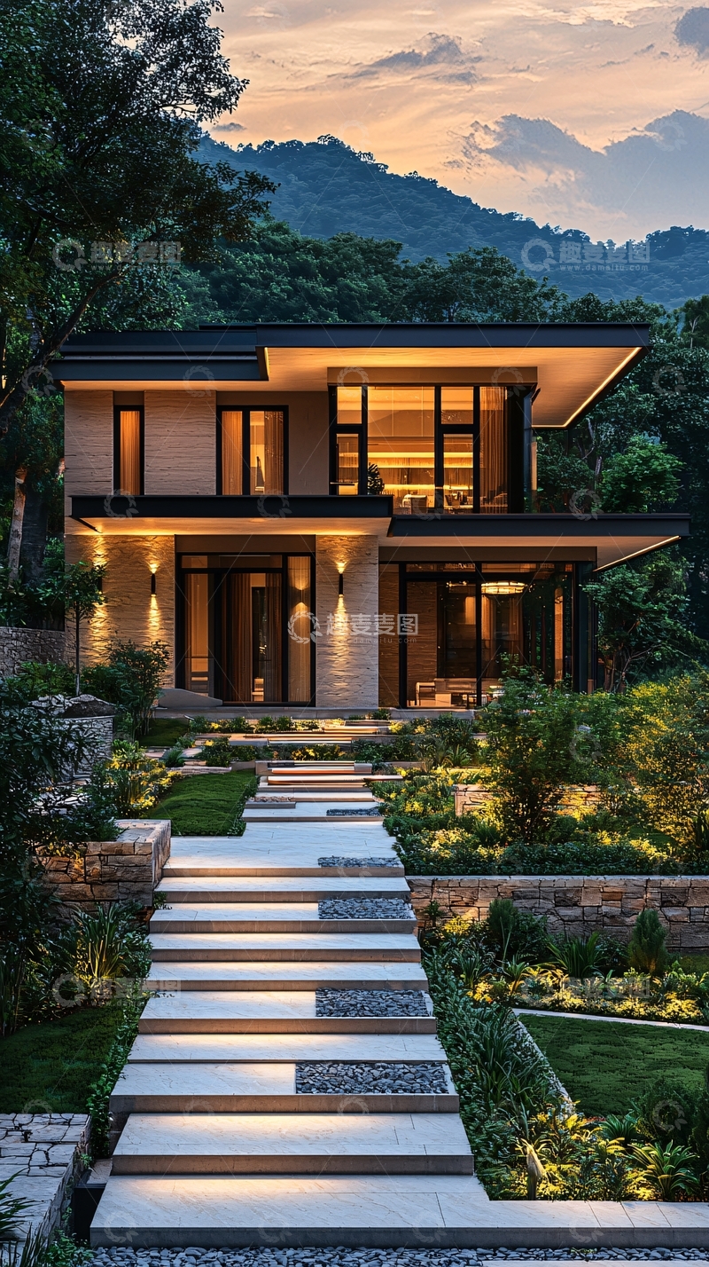 高清大图下载【趣麦麦图】山林别墅夜景