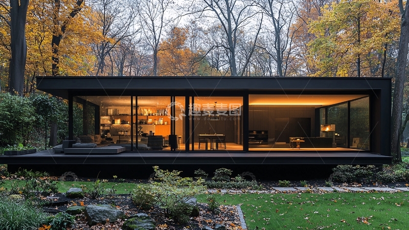 高清大图下载【趣麦麦图】黑色现代简约玻璃屋