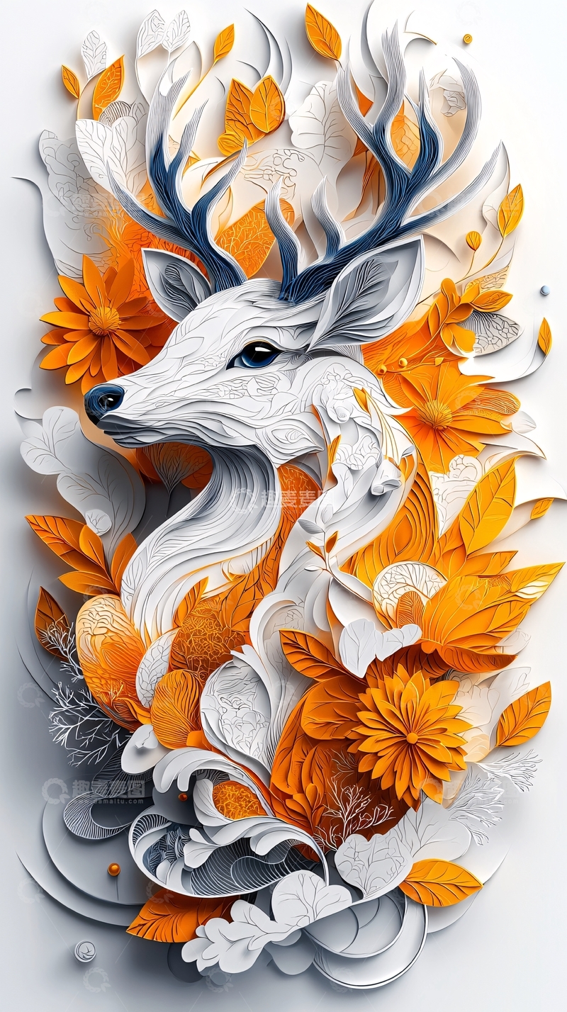 高清大图下载【趣麦麦图】纸雕白鹿