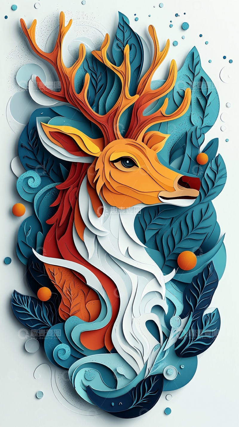 高清大图下载【趣麦麦图】立体纸雕鹿头