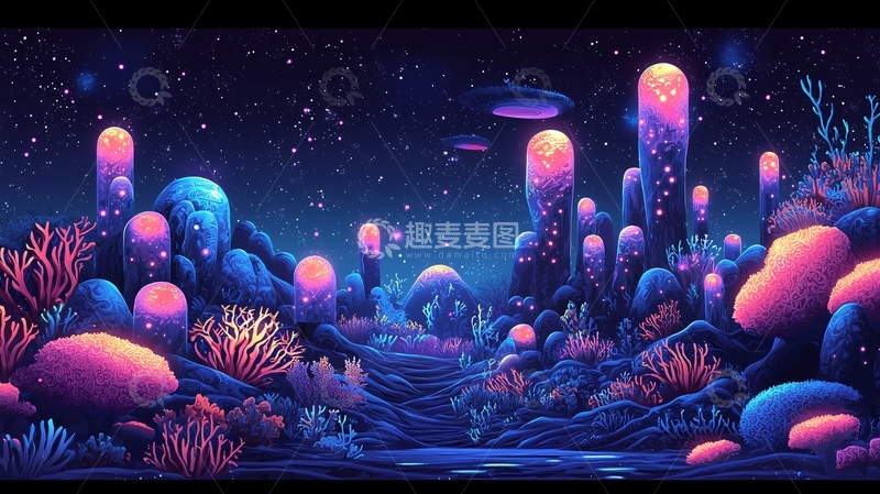 高清大图下载【趣麦麦图】发光珊瑚夜景