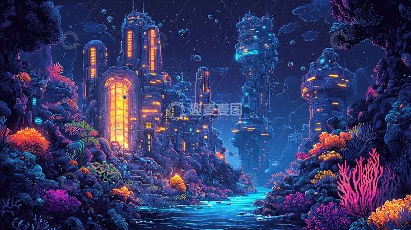 高清大图下载【趣麦麦图】深海珊瑚城市夜景