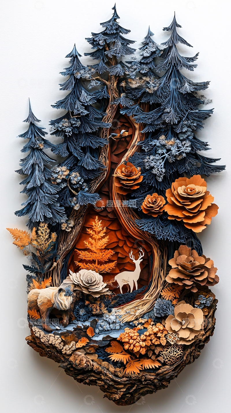 高清大图下载【趣麦麦图】立体森林动物雕塑