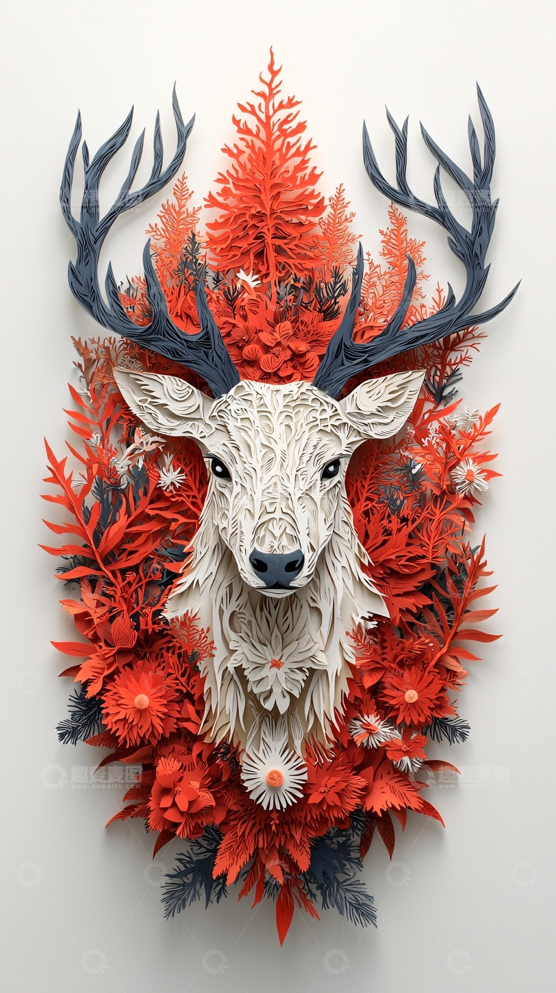 高清大图下载【趣麦麦图】纸艺鹿头