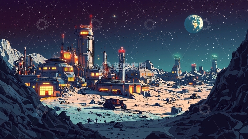 高清大图下载【趣麦麦图】月球基地夜景