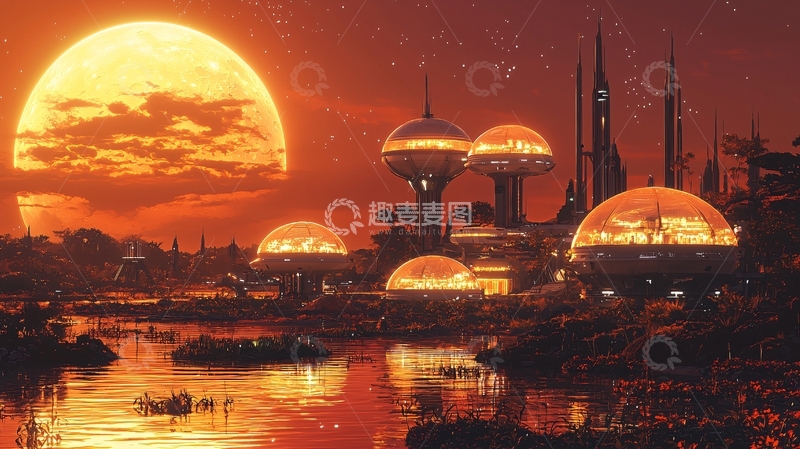 高清大图下载【趣麦麦图】巨型星球与未来都市