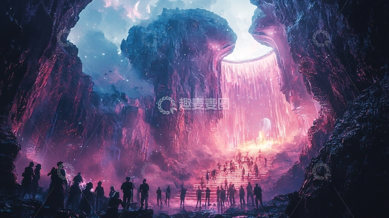 高清大图下载【趣麦麦图】科幻洞穴人群聚集场景