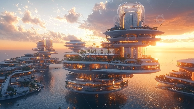 高清大图下载【趣麦麦图】未来海岛城市