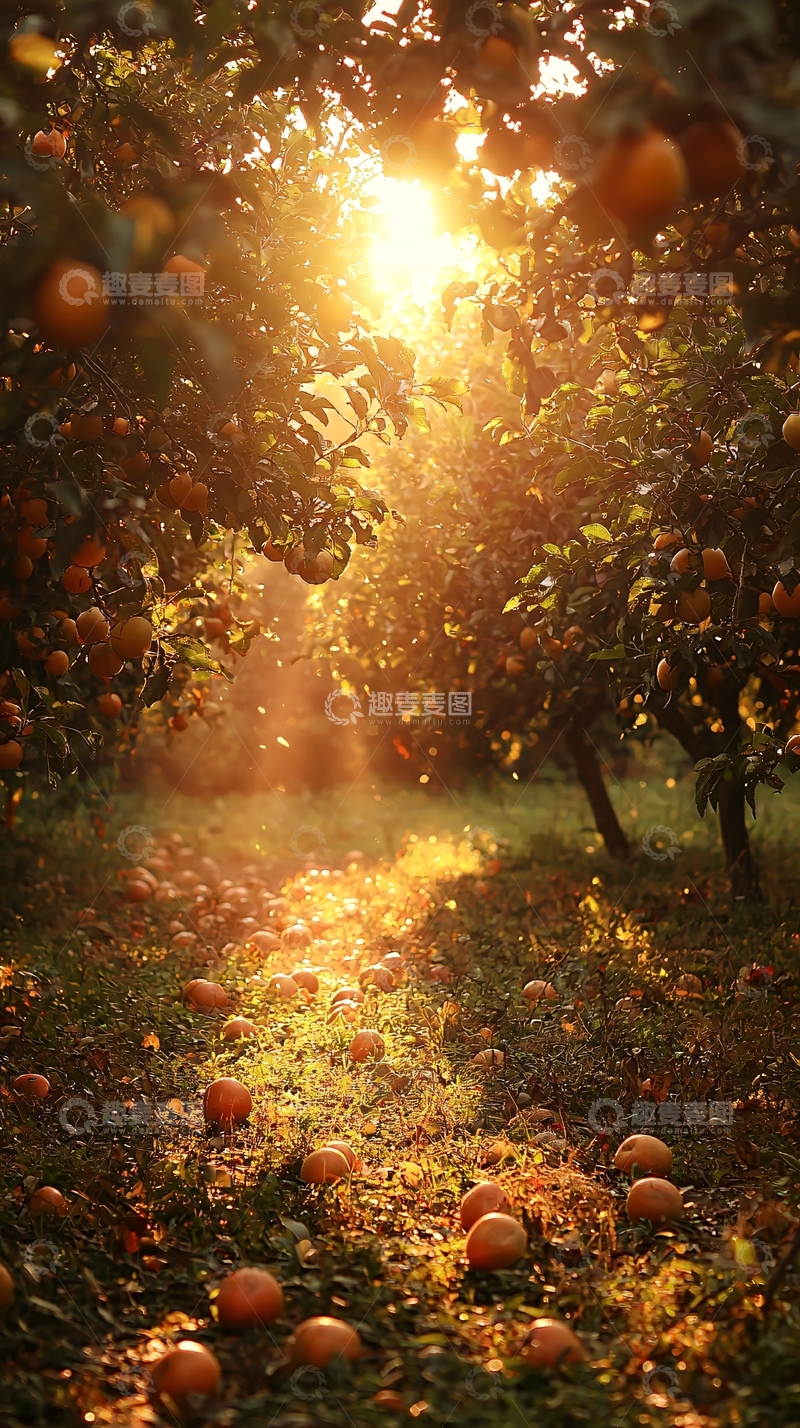 高清大图下载【趣麦麦图】阳光穿过橘子树林