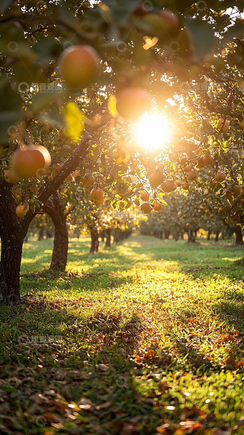 高清大图下载【趣麦麦图】阳光洒在苹果园