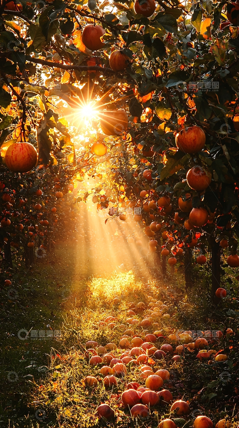 高清大图下载【趣麦麦图】阳光洒在苹果园