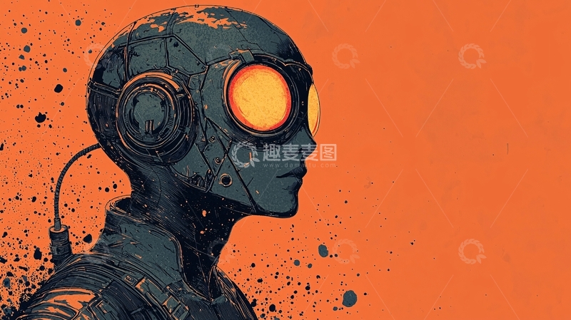 高清大图下载【趣麦麦图】橙色背景下未来感机器人侧脸