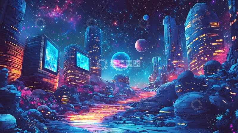 高清大图下载【趣麦麦图】赛博朋克宇宙城市