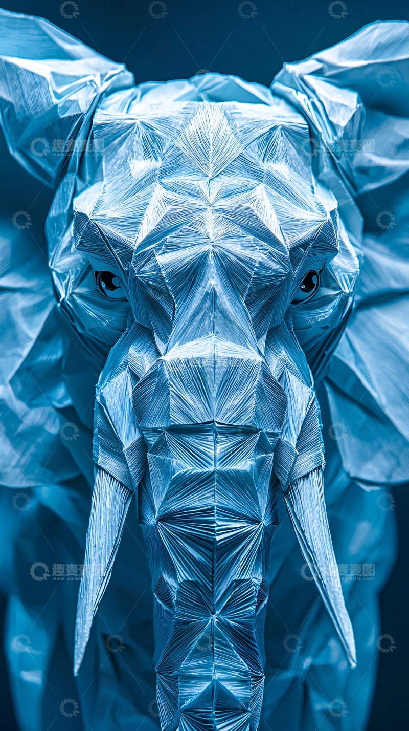 高清大图下载【趣麦麦图】蓝色几何大象