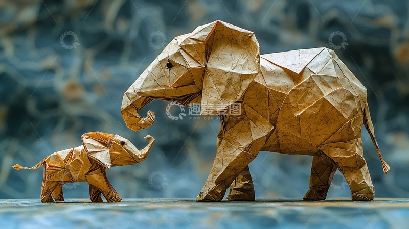 高清大图下载【趣麦麦图】纸艺大象母子