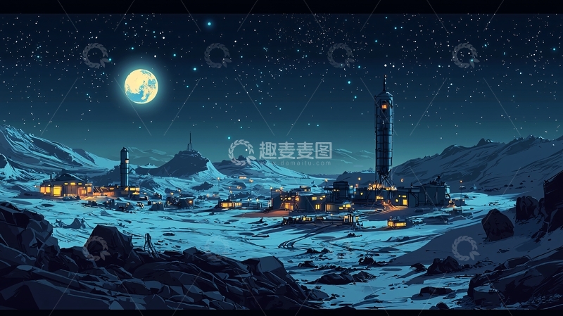 高清大图下载【趣麦麦图】月夜下的雪山小镇