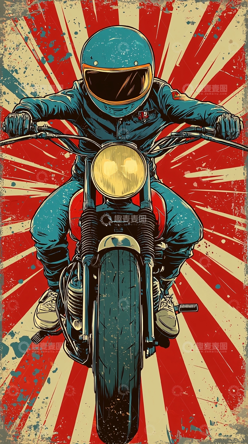 高清大图下载【趣麦麦图】复古摩托车骑手