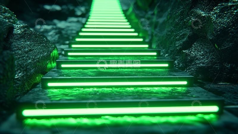 高清大图下载【趣麦麦图】绿色荧光阶梯
