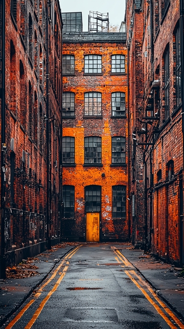 狭窄的红砖建筑街道