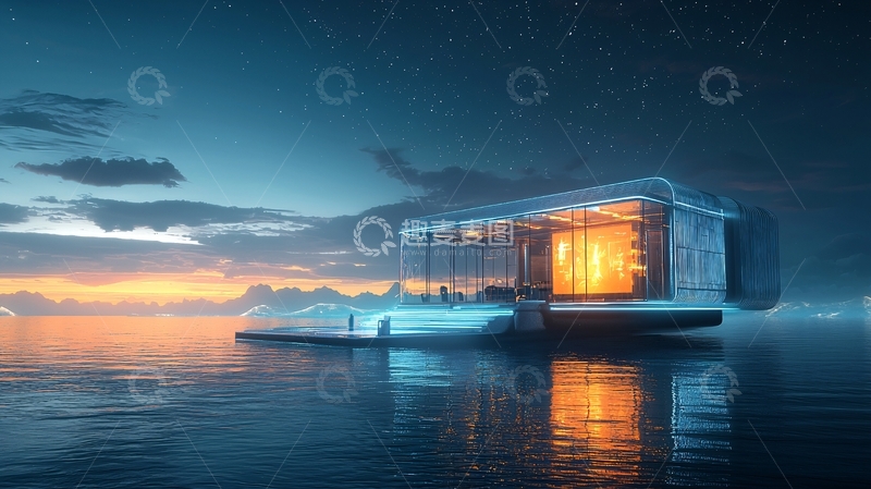 高清大图下载【趣麦麦图】未来科技感水上房屋