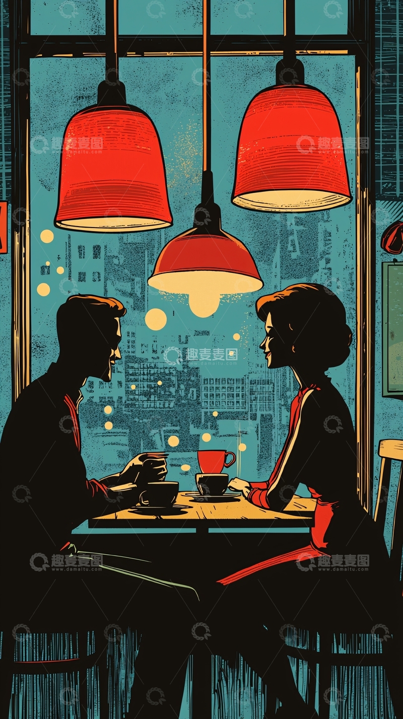 高清大图下载【趣麦麦图】咖啡馆约会