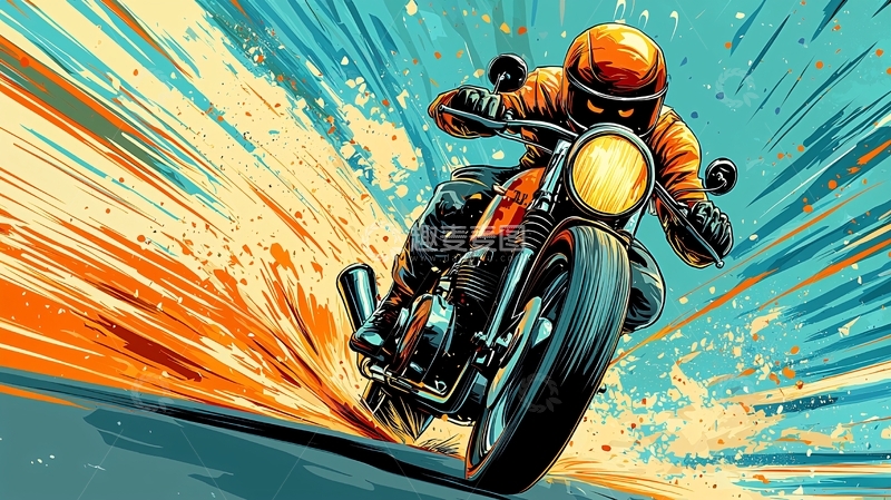 高清大图下载【趣麦麦图】摩托车骑士疾驰