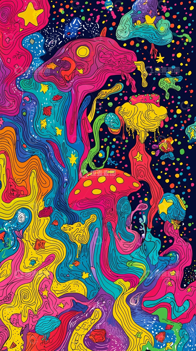 高清大图下载【趣麦麦图】彩色迷幻蘑菇宇宙