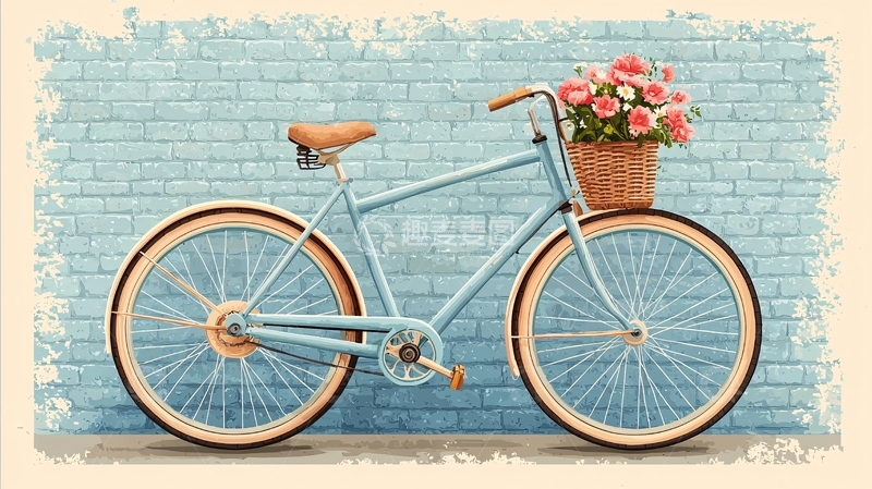 高清大图下载【趣麦麦图】复古蓝色自行车