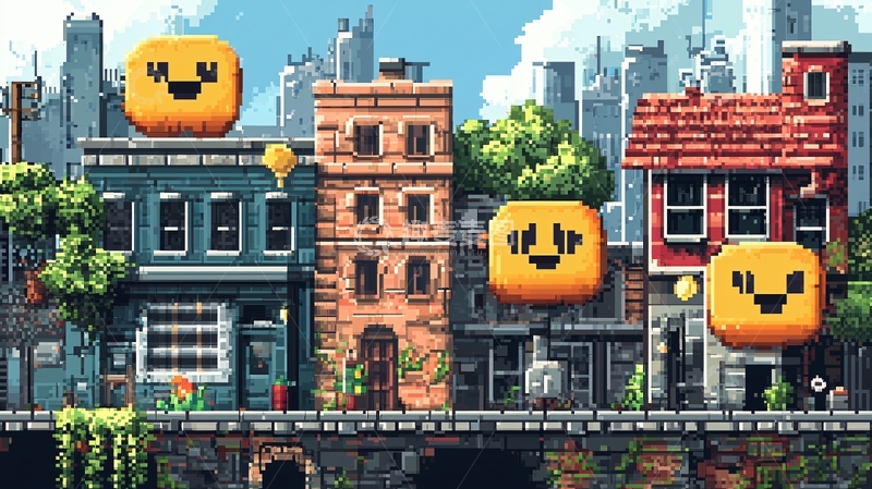 高清大图下载【趣麦麦图】像素城市街景