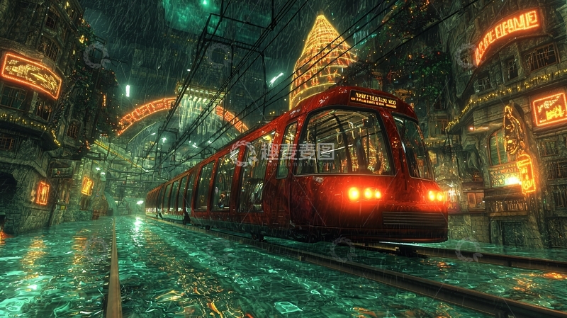 高清大图下载【趣麦麦图】蒸汽朋克城市夜景