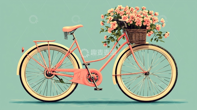 高清大图下载【趣麦麦图】粉色自行车